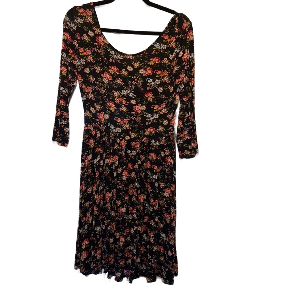 Lush Black Dress with Pink Floral Pattern